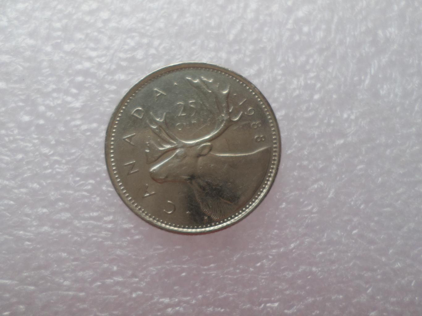 Монета 25 центов Канада 1988 г