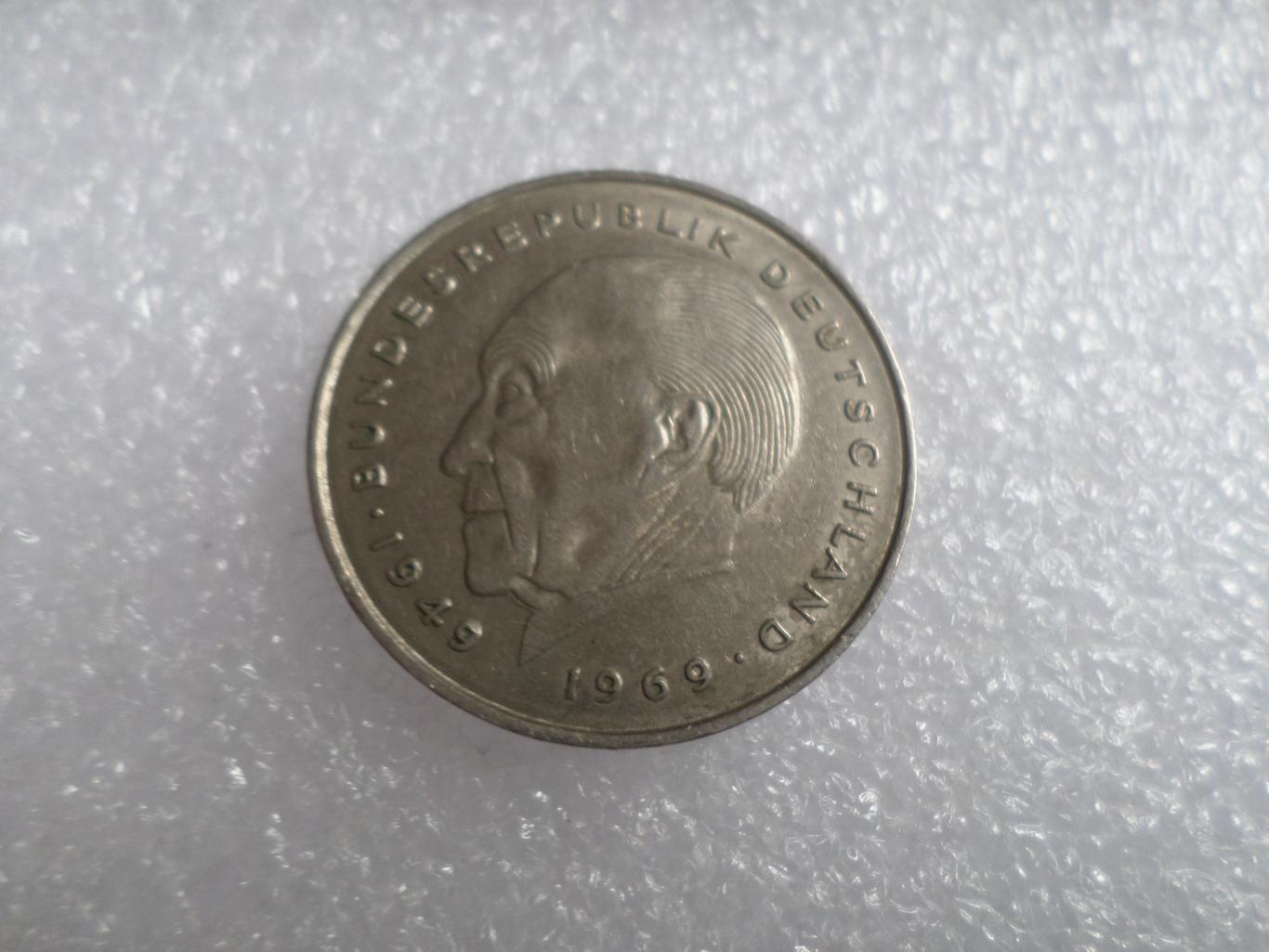 Монета 2 марки ФРГ Германия 1980 г Аденауэр двор D
