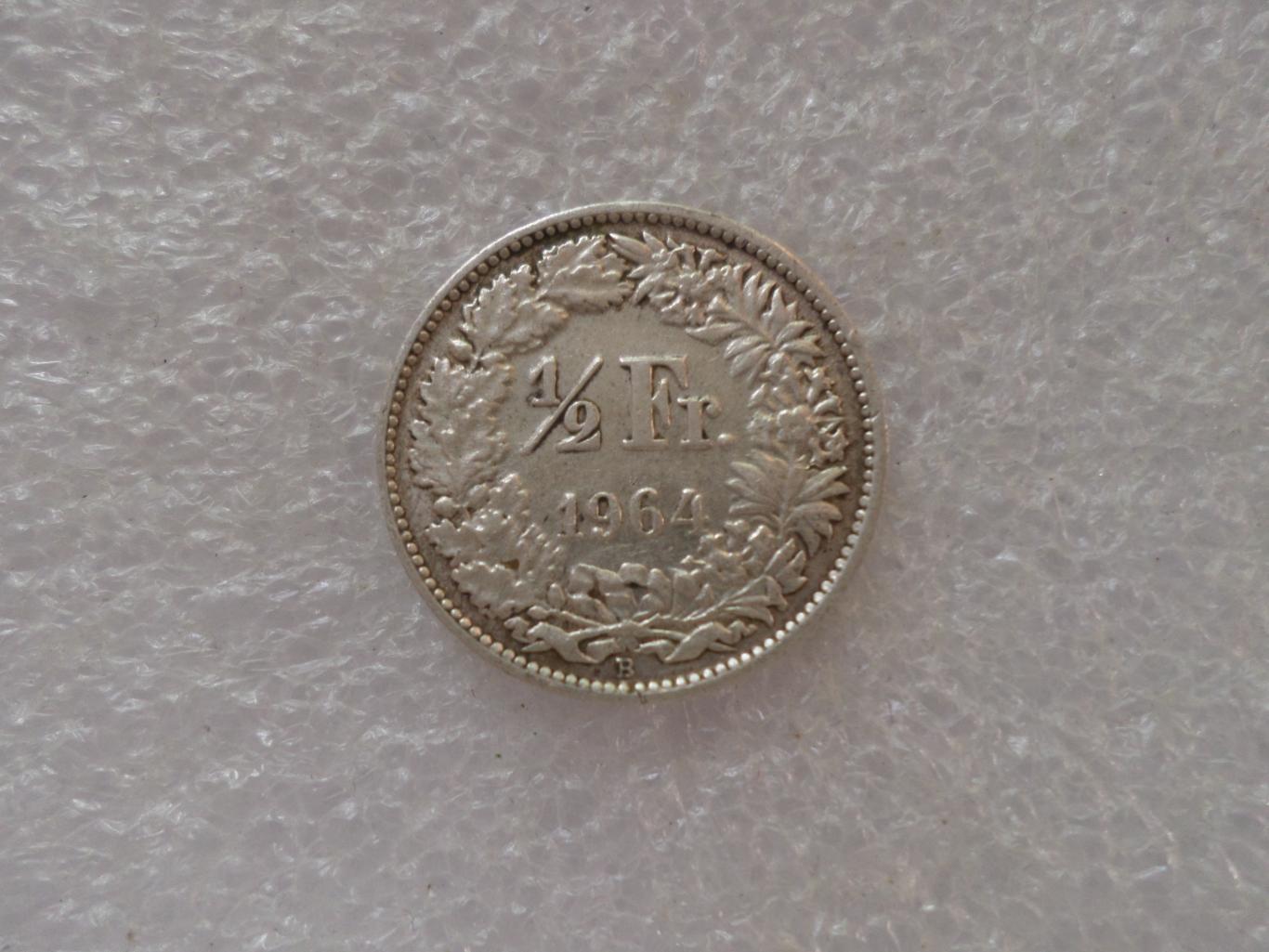 Монета 1\2 франка Швейцария 1964 г серебро