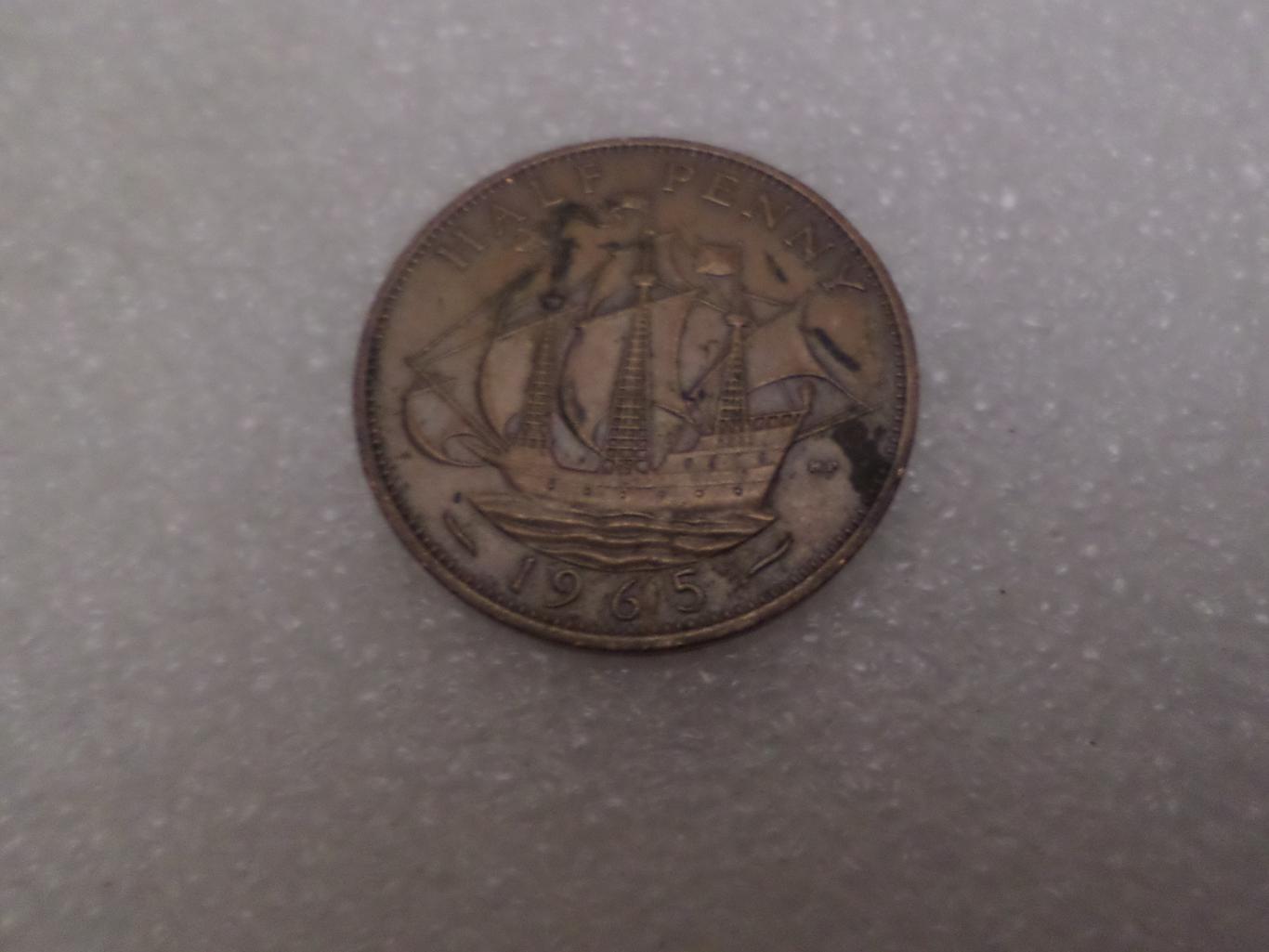 Монета 1\2 пенни Великобритания 1965 г 1