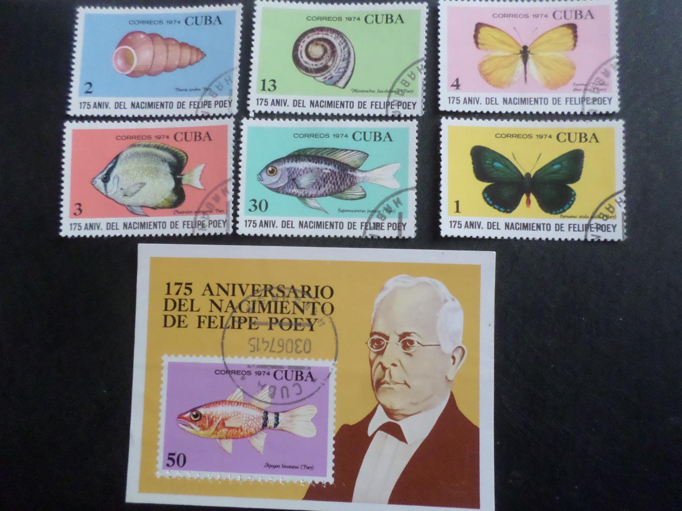 марки Куба фауна натуралист Фелипе Поэй морские обитатели
