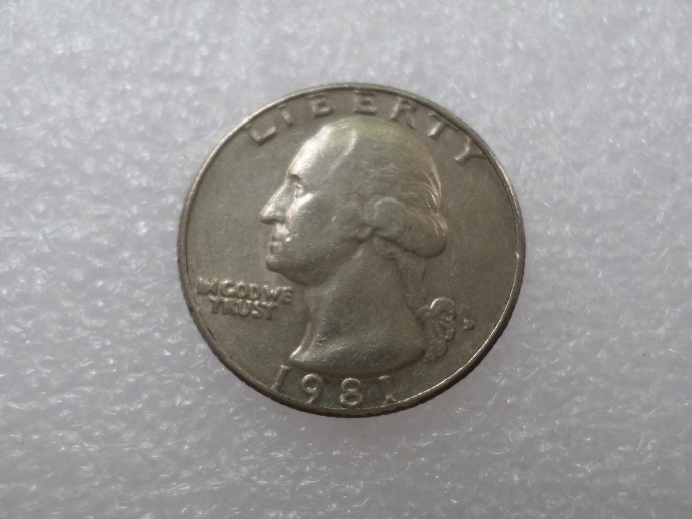 Монета 25 центов квотер США 1981 г