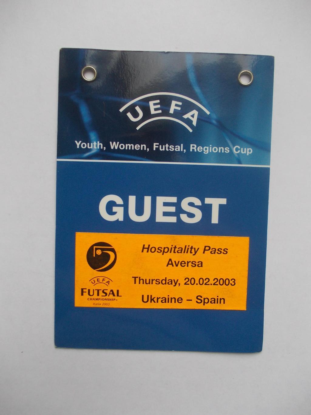 Аккредитация на матч Украина - Испания на ЕВРО-2003