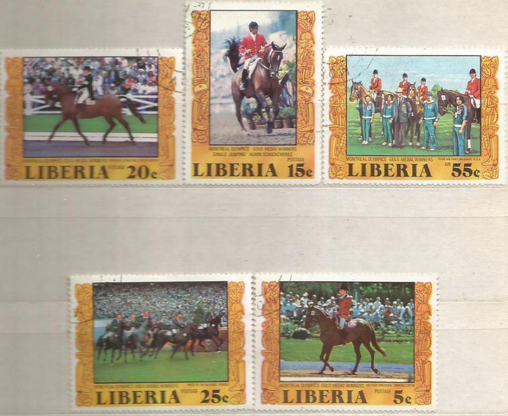 Марки: Спорт. Чемпионы по конным видам спорта на ОИ-76 в Монреале. Либерия