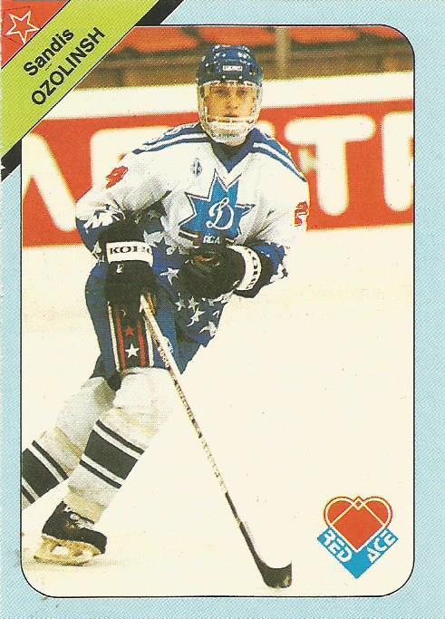 Карточка серии Звёзды российского хоккея. 1992. Сандис Озолиньш