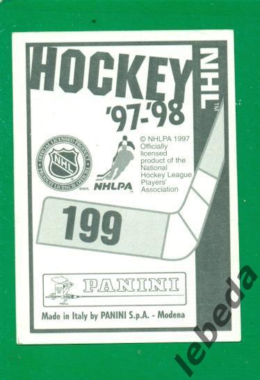 Наклейка PANINI.(HXL) - Хоккей -1997 / 1998 г. №№ 199. Калгари. Флери. 1