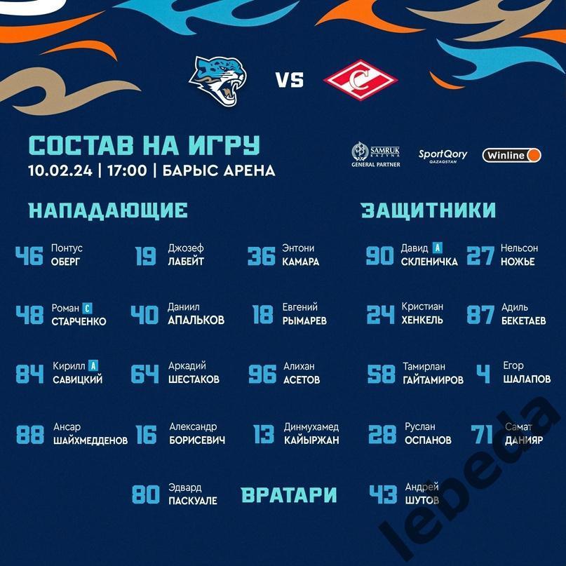 Барыс Астана - Спартак Москва - 2023 / 2024 год. (10.02.24.) 2