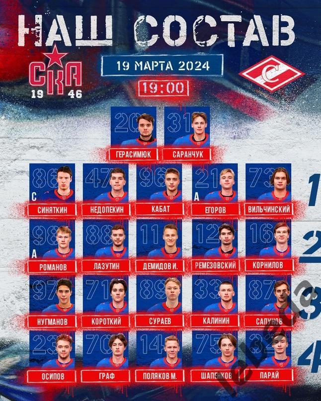 СКА-1946 (Санкт-Петербург) - МХК Спартак - 2023 / 2024 .(19.03.24) плей-офф -1/4 1