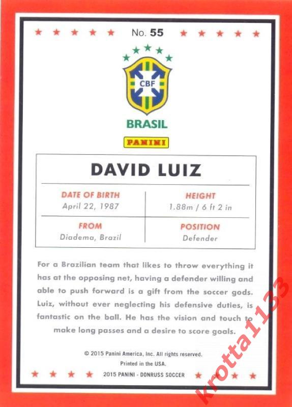 David Luiz Brasil PANINI Donruss Soccer 2015 1