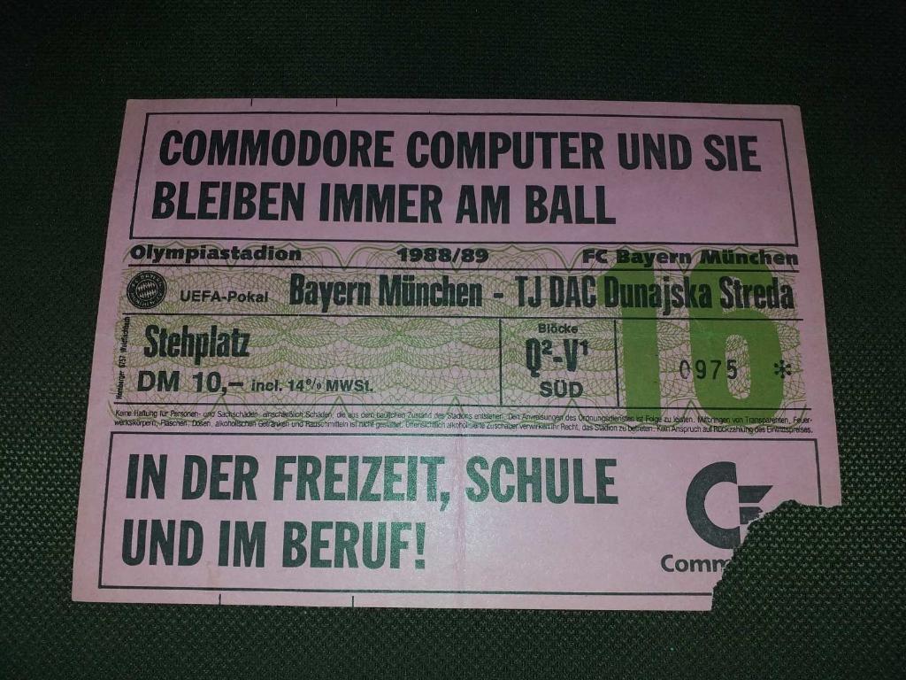 билет Бавария Мюнхен - ДАК ДАЦ Дунайска Стреда 1988/89