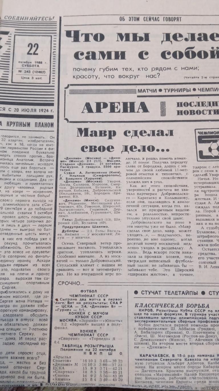 Советский спорт 22 октябряю1988