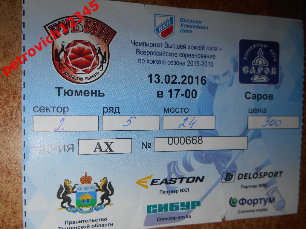 Рубин Тюмень - Саров - 13 февраля 2016г