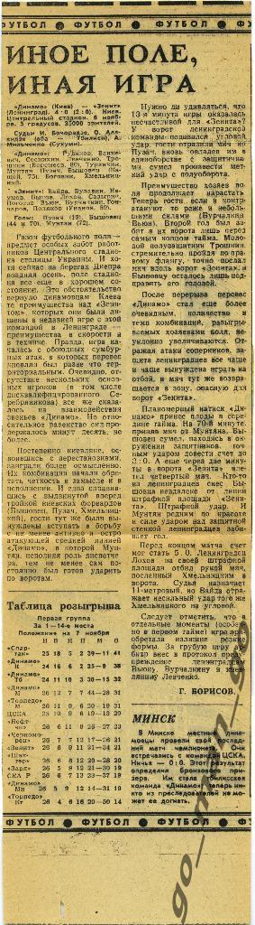 ДИНАМО Киев – ЗЕНИТ Ленинград / Санкт-Петербург 06.11.1969, отчет о матче.