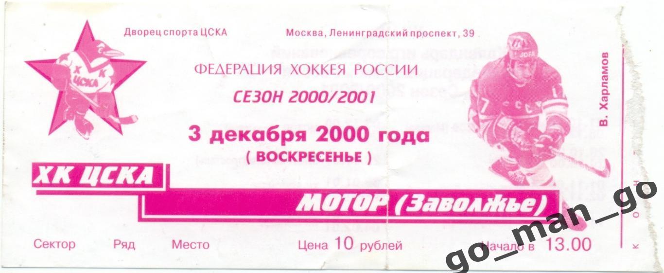 ХК ЦСКА Москва – МОТОР Заволжье 03.12.2000.