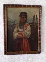Старая картина Украинка. Масло, холст. 1960 год.