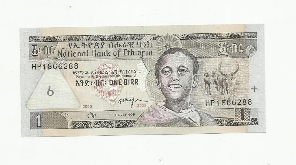 Эфиопия. 1 Бирр. 2008 г. UNC