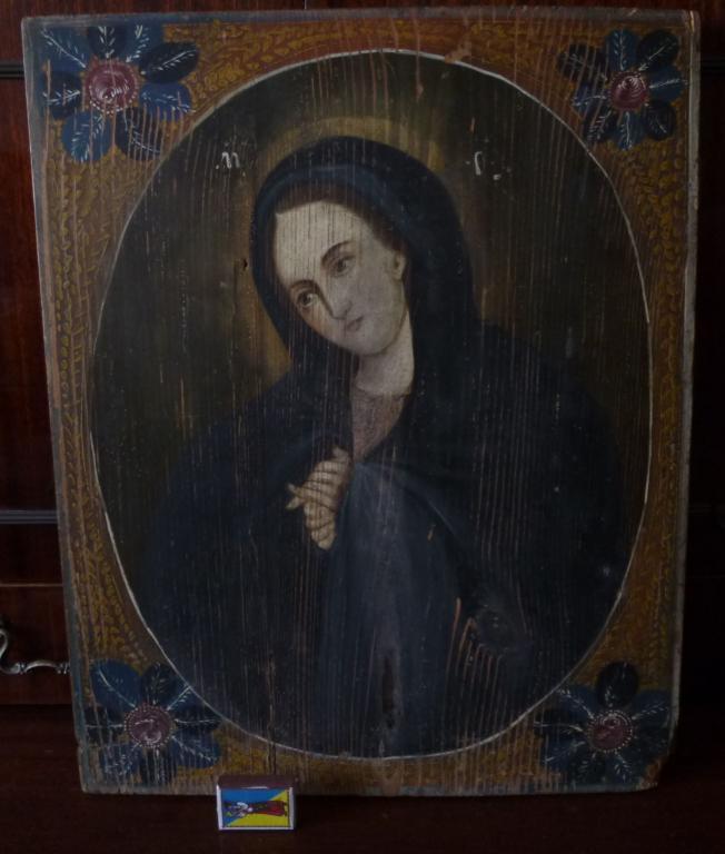 Большая старинная икона Дева Мария.