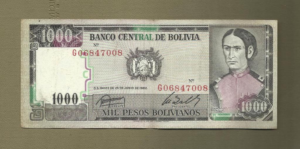 Боливия 1000 песо 1982 год