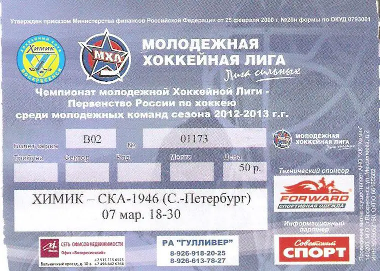 Химик Воскресенск - СКА-1946 С-П - 7.03.2013 /МХЛ/