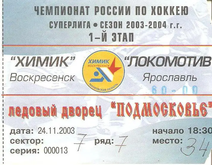 Химик Воскресенск - Локомотив Ярославль - 24.11.2003