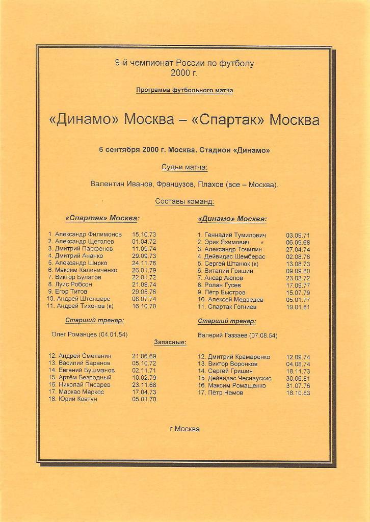 Динамо(Москва)-Спартак(Москв а) 2000