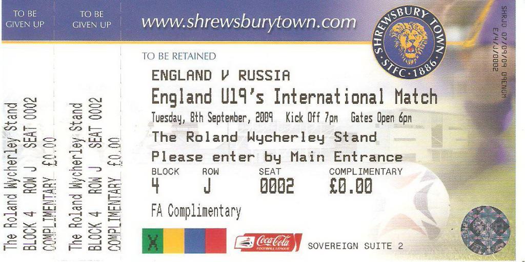 Билет. Англия - Россия - 2009 (U-19) мтм
