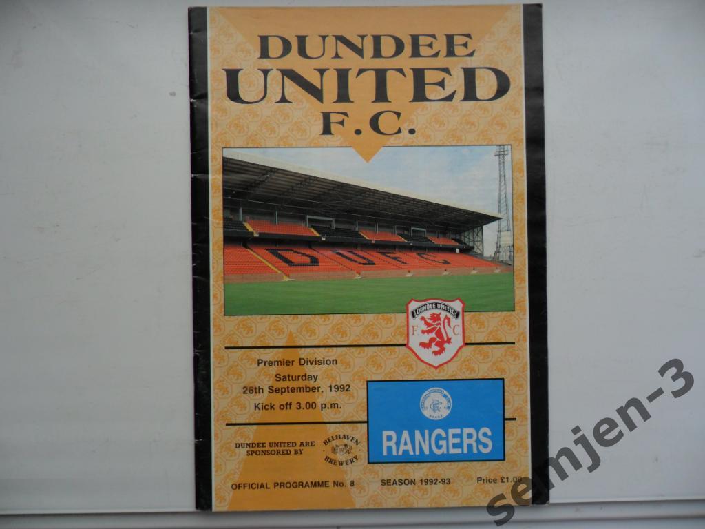 DANDEE UNITED - RANGERS26.09.1992 Season 1992-93 Premier Division