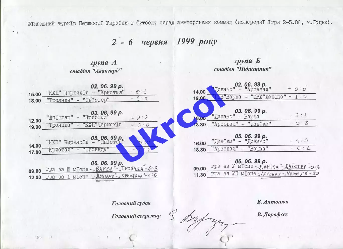 Програма Фінальний турнір аматорів України - 1999 Харків, Львів, Сімферополь 1