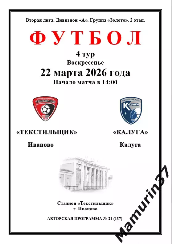 Текстильщик Иваново - Калуга 22.03.2026 авторская 1