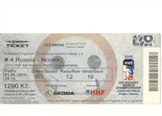 Билет Россия - Норвегия 01.05.2015 чемпионат мира по хоккею в Чехии
