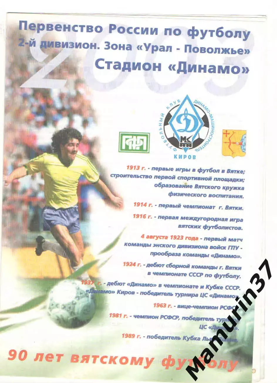 Динамо-Машиностроитель Киров - Спартак Йошкар-Ола 22.05.2003