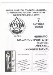 Динамо-Машиностроитель Киров - Уралец Нижний Тагил 07.10.2002