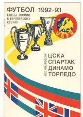 Европейские кубки 1992/1993 ЦСКА, Спартак, Динамо, Торпедо Москва