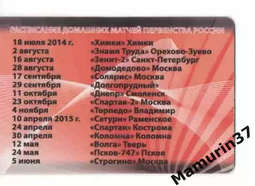 Пропуск VIP сезон 2014-2015 Текстильщик Иваново 1