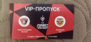 VIP пропуск Текстильщик Иваново - Арсенал Тула 08.09.2026 Кубок России
