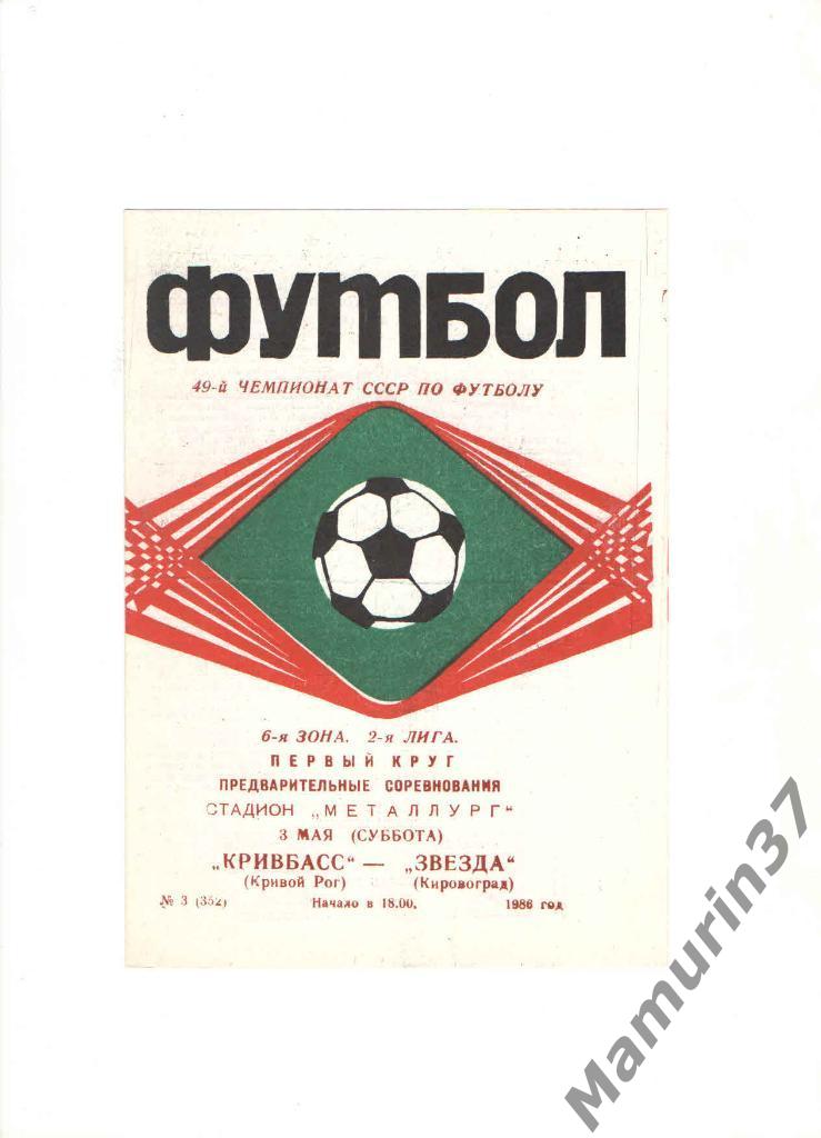 Кривбасс Кривой Рог - Звезда Кировоград 03.05.1986.