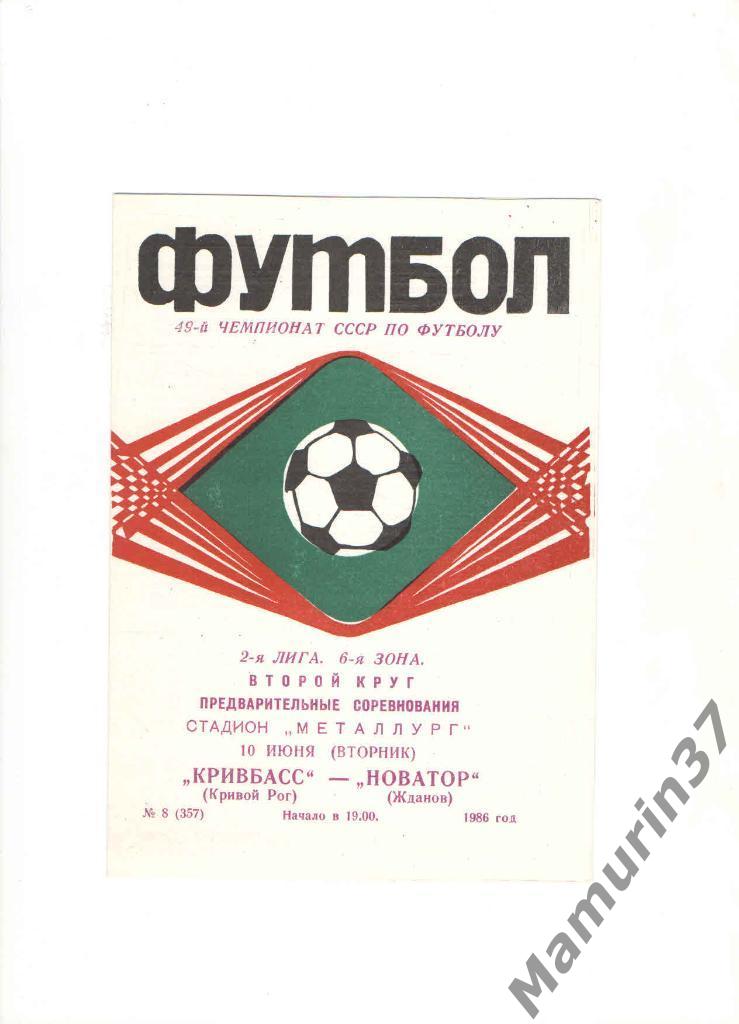 Кривбасс Кривой Рог - Новатор Жданов 10.06.1986.