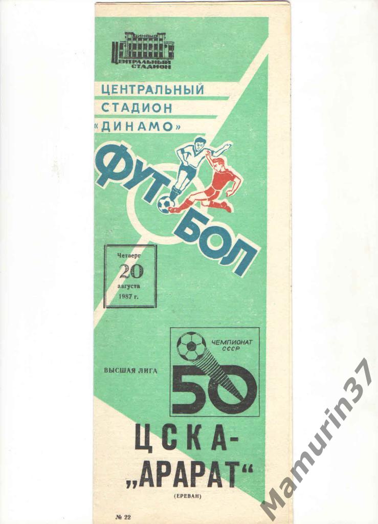 ЦСКА Москва - Арарат Ереван 20.08.1987.