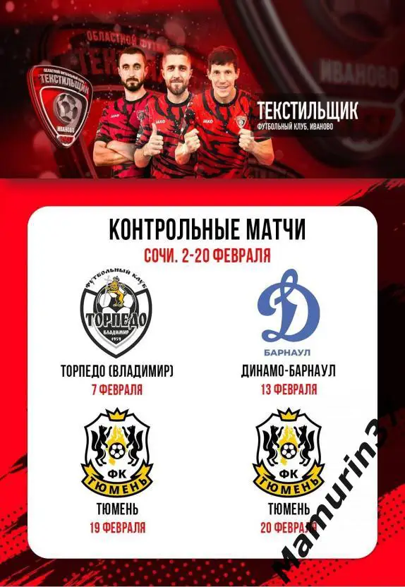 Текстильщик Иваново - Торпедо Владимир, Динамо Барнаул, Тюмень 07.-20.02.2025