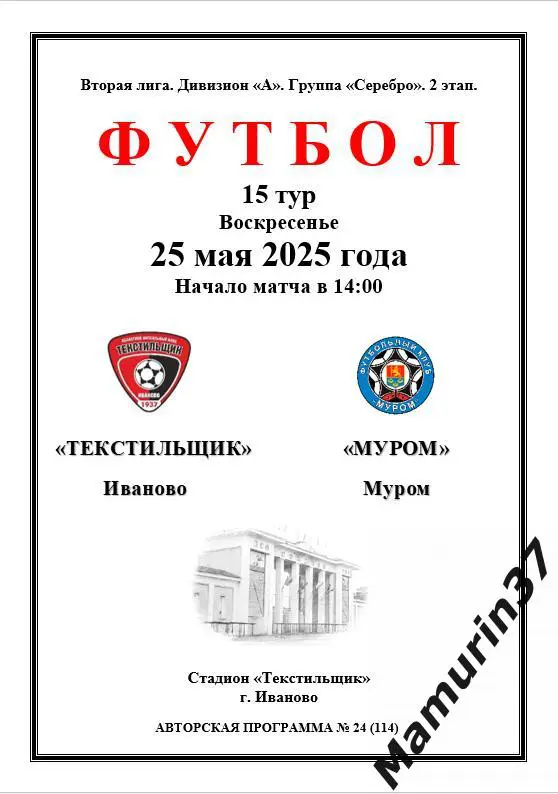 Текстильщик Иваново - Муром 25.05.2025 авторская 1