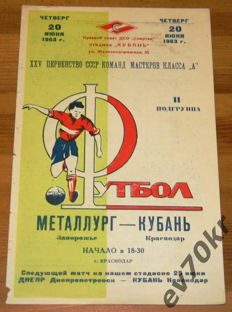 Кубань Краснодар - Металлург Запорожье 1963