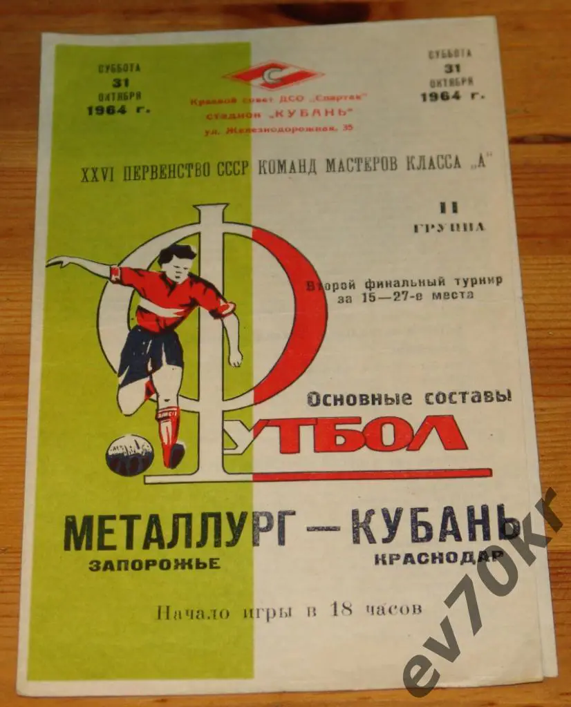 Кубань Краснодар - Металлург Запорожье 1964
