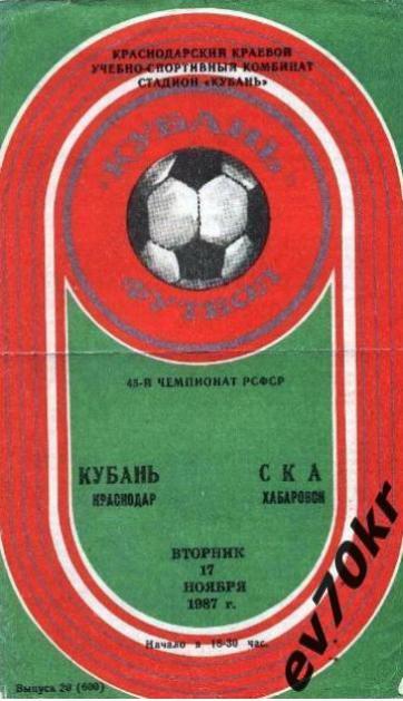 Кубань Краснодар - СКА Хабаровск 1987 (чемпионат РСФСР)