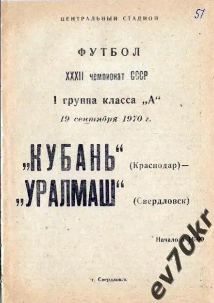 Уралмаш Свердловск - Кубань Краснодар 1970
