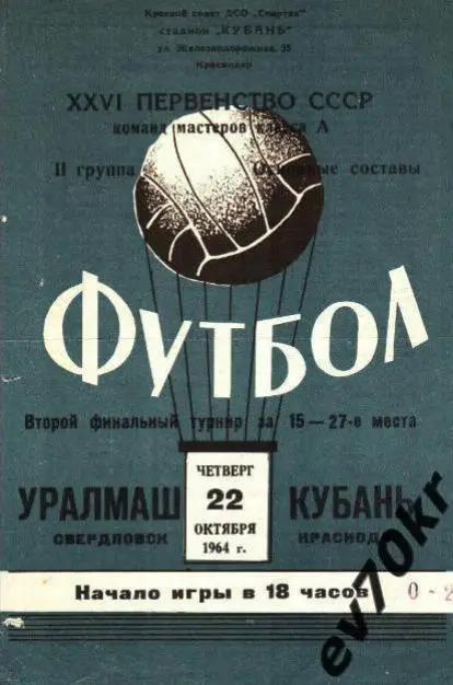 Кубань Краснодар - Уралмаш Свердловск 1964