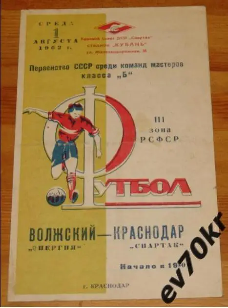 Спартак Краснодар - Энергия Волжский 1962