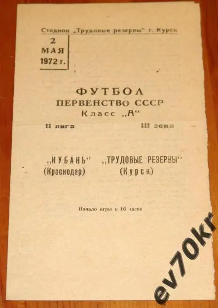 Трудовые Резервы Курск - Кубань Краснодар 1972