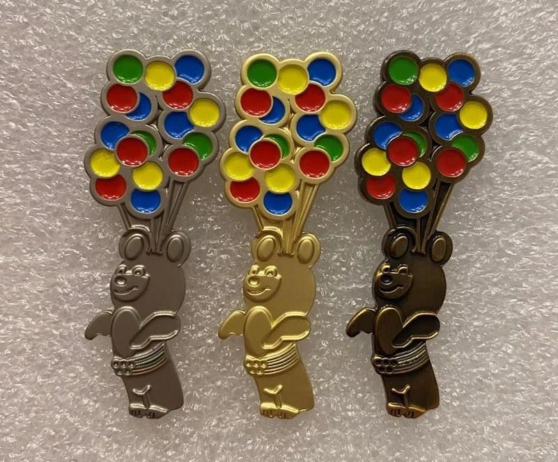 Олимпиада Москва-80 Олимпийский Мишка улетает на шарах, комплект 3 значка