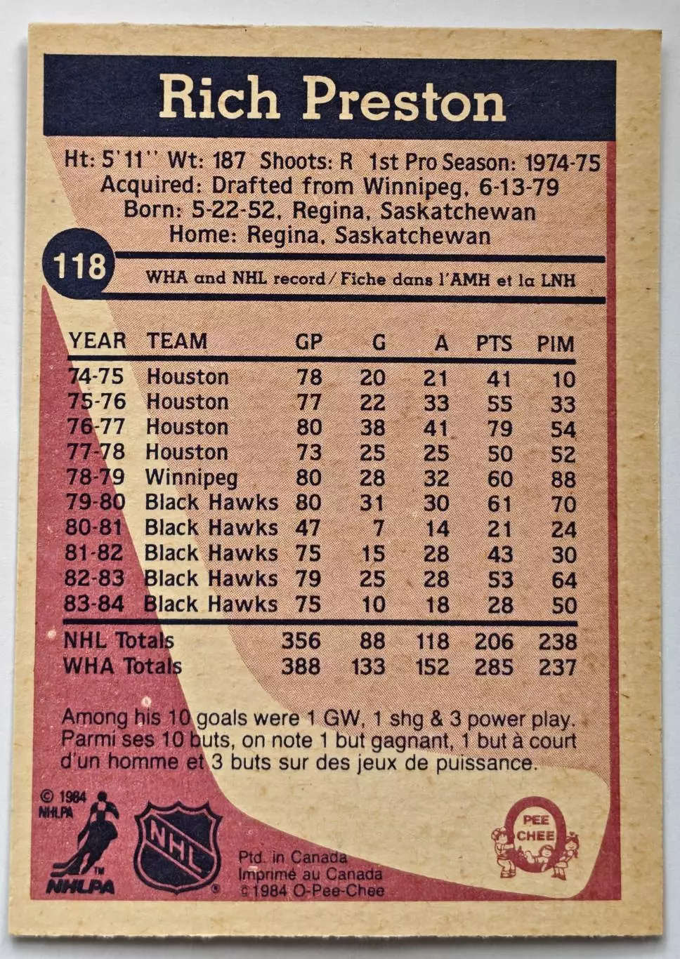 ХОККЕЙ КАРТОЧКА НХЛ O-PEE-CHEE 1984-85 NHL RICH PRESTON DEVILS #118 1