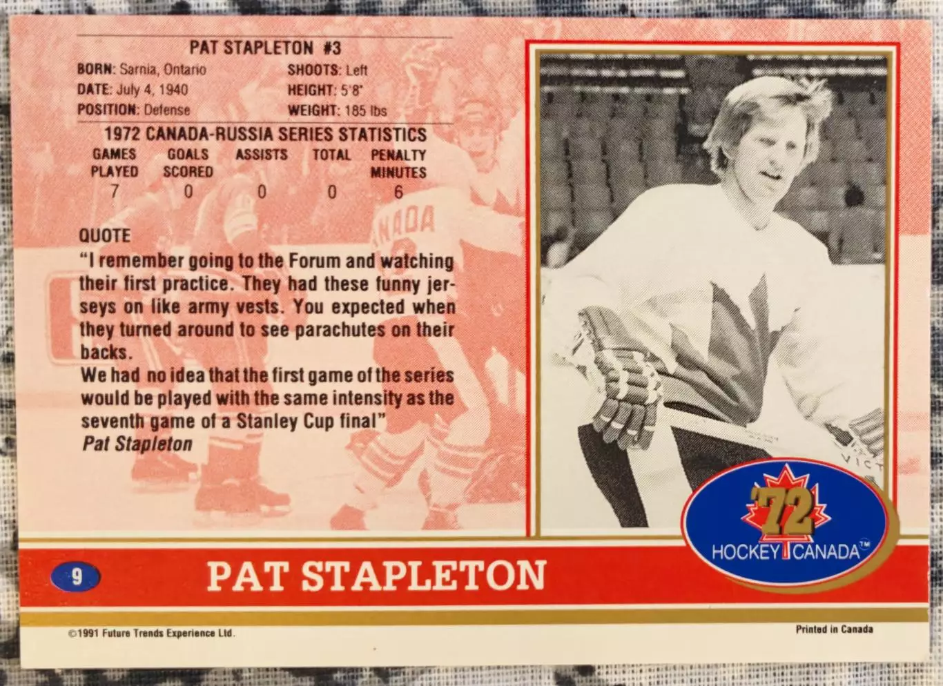 ХОККЕЙ КАРТОЧКА НХЛ NHL СССР КАНАДА 1972 СУПЕРСЕРИЯ USSR CANADA #09 3